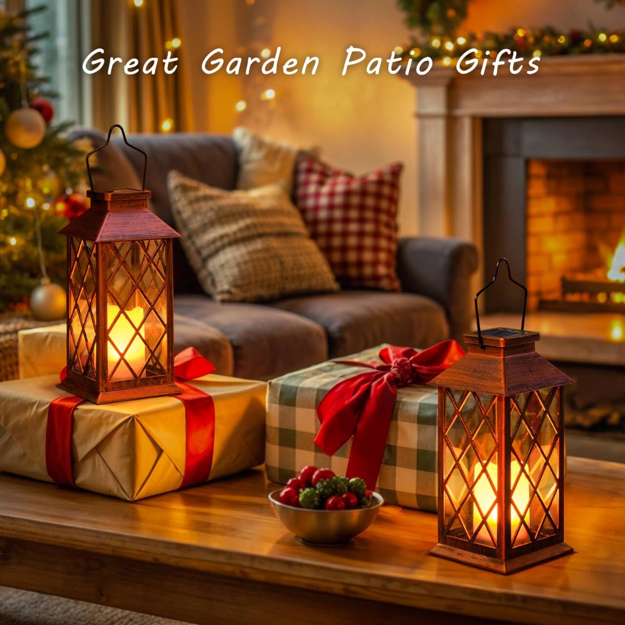 2Pack 10" Solar Outdoor Lanterns Waterproof Garden Gifts Women, Halloween Flickering Flameless Candle Mission Lights