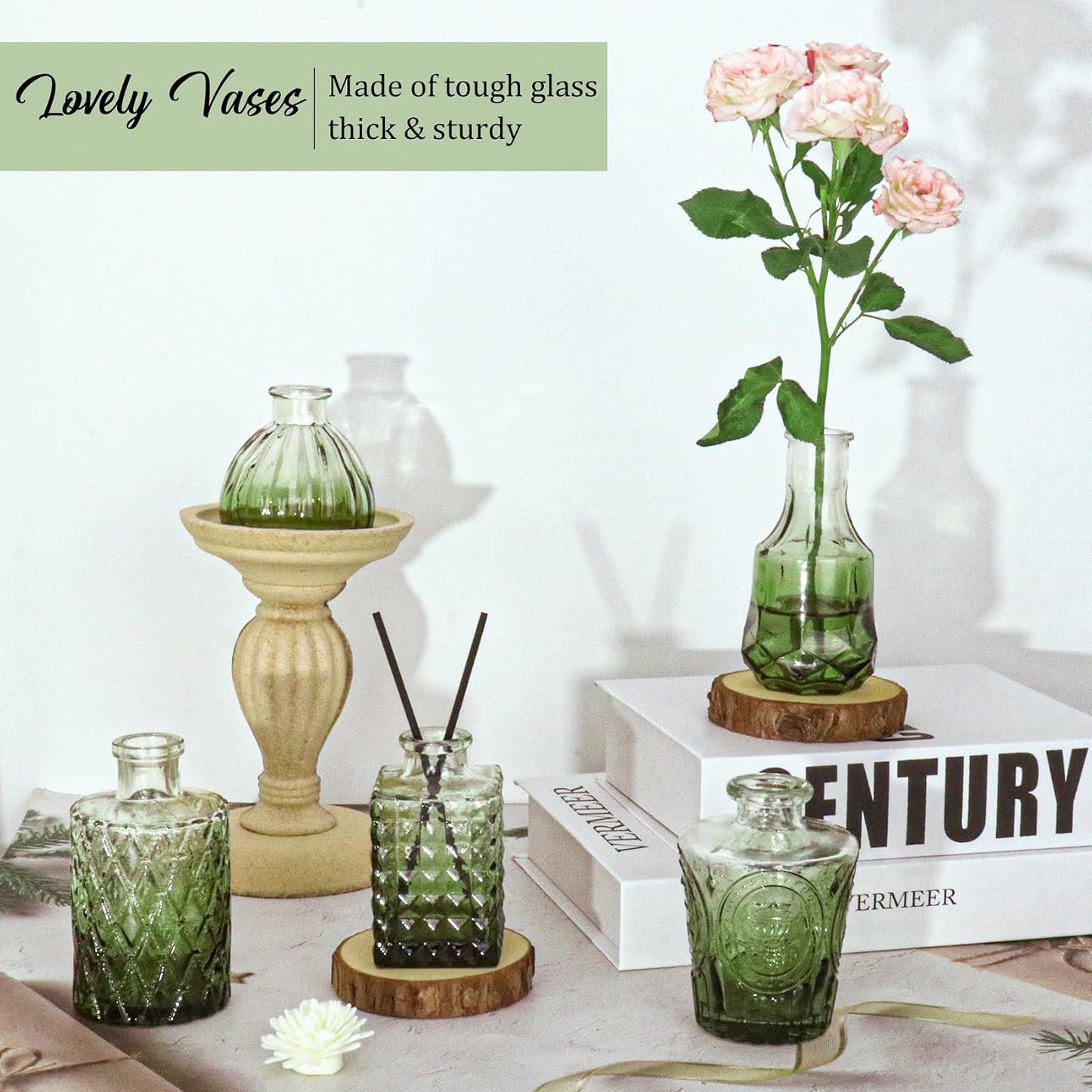 Bud Vases Set Small Vintage Glass Bottles Bud Vases in Bulk Multiple Shape Glass / Green / Set of 36
