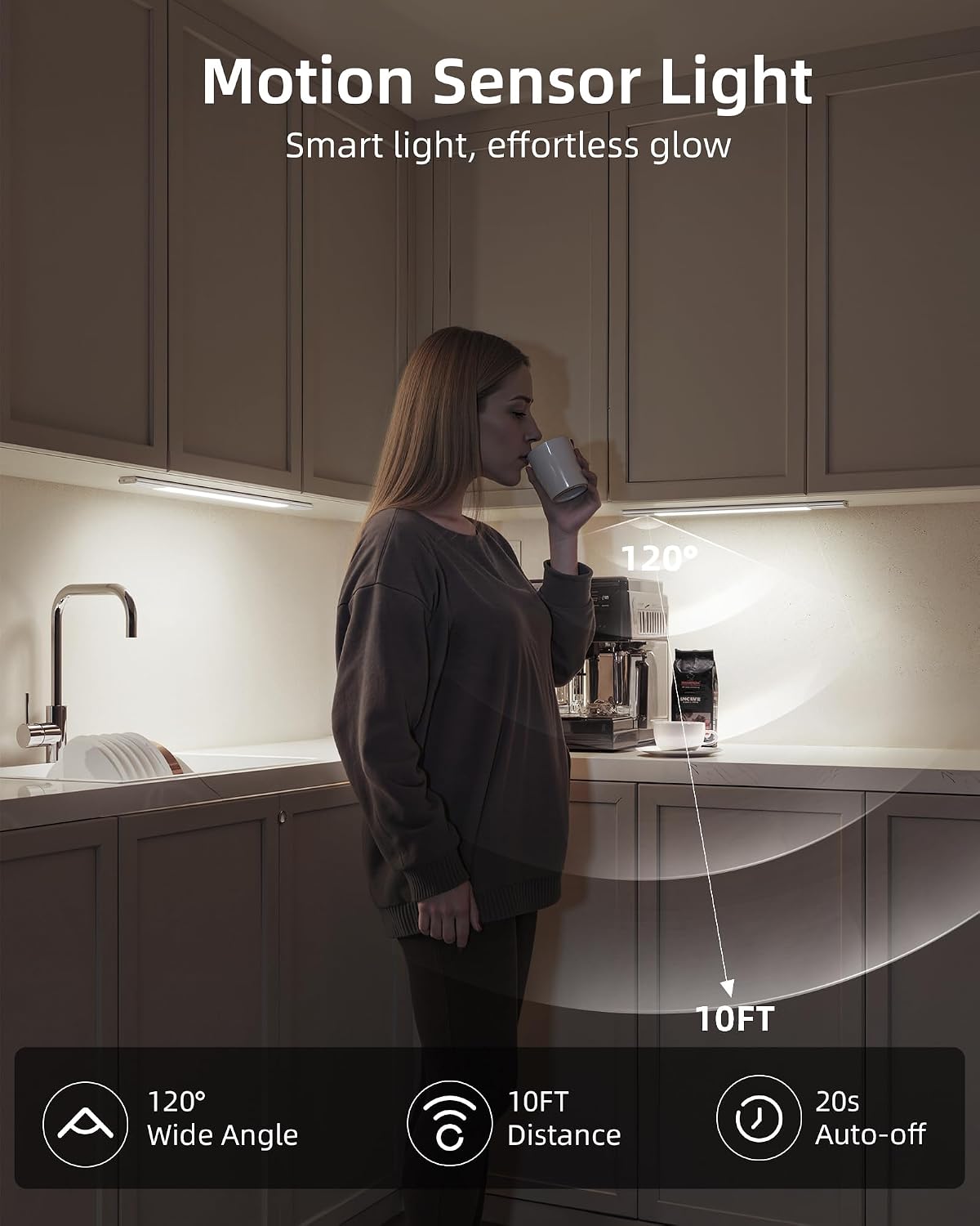 EZVALO Under Cabinet Lighting, 2200mAh Closet Lights with 2 Extra Batteries, 3 Color Temps Motion Sensor Lights Indoor