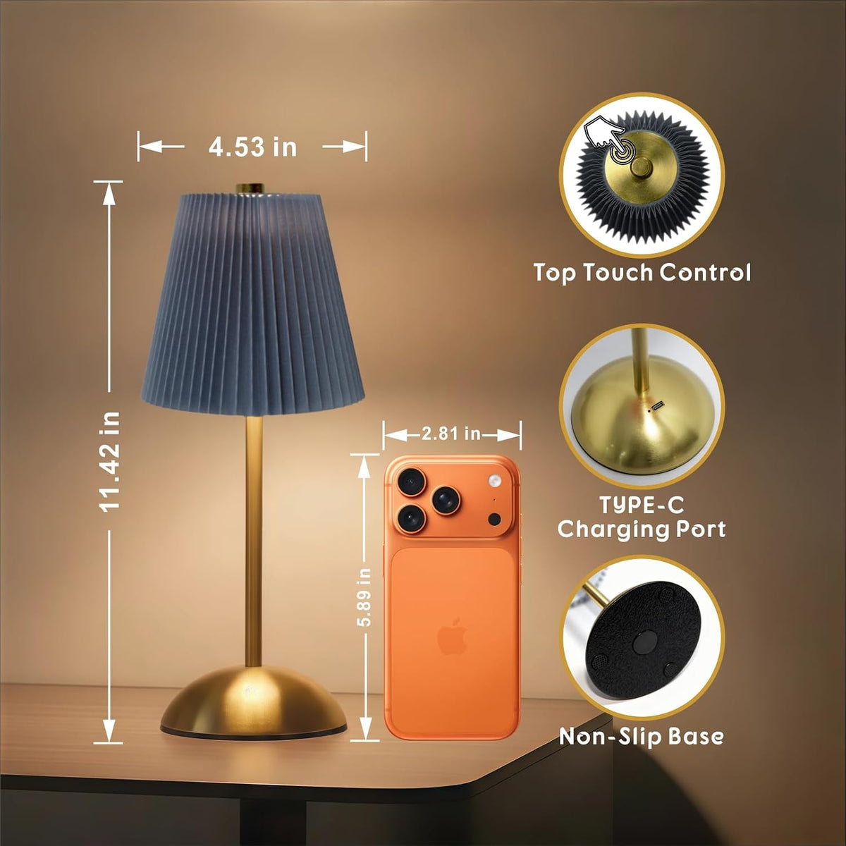 Set of 2 Small Rechargeable Lamp Cordless, LED Battery Table Lamp | Mini Wireless Desk Lamps, Bed Side Table Lamps