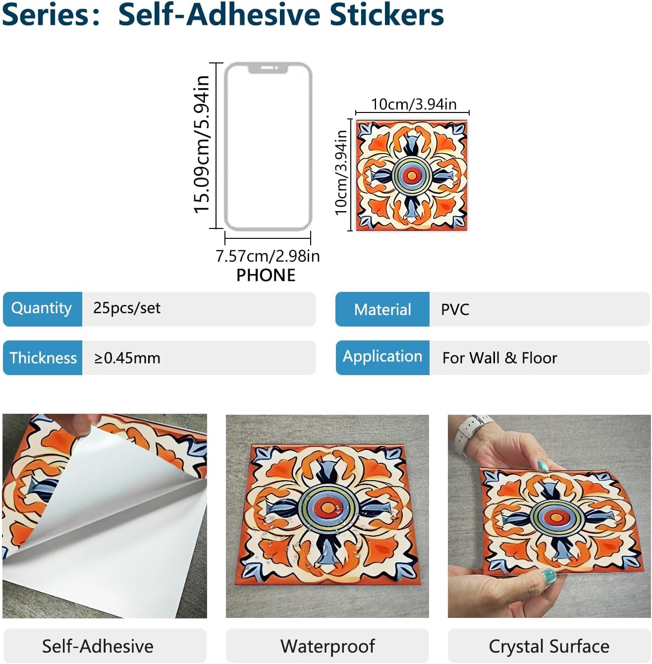 Moroccan Style Tile Sticker / 4 x 4 / Set of 25