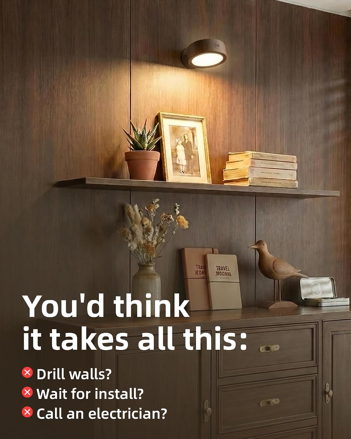 EZVALO LED Wall Mounted Light, 3000mAh Rechargeable Cordless Wall Sconce, Dimmable with Remote & Touch Control, 3 Color