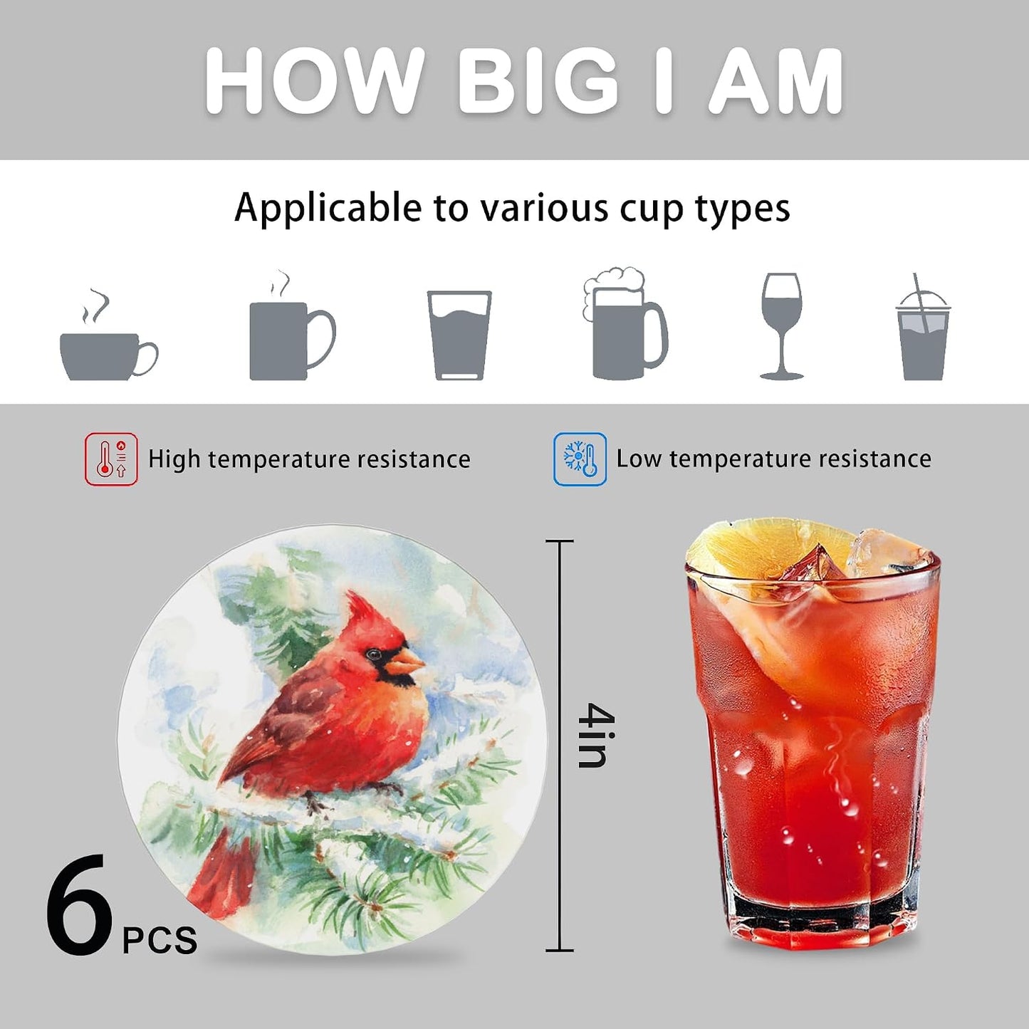 Holder / Coasters for Drinks Absorbent / Bird Cardinal