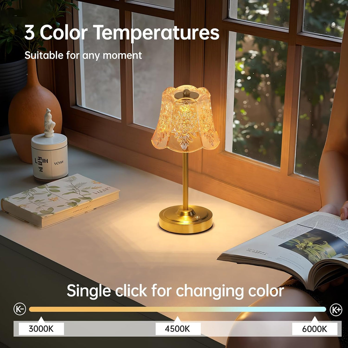 Shenmoyl Set of 2 Cordless Touch Table Lamp with 5200mAh Battery - 3 Adjustable Color Temperatures & Dimmable