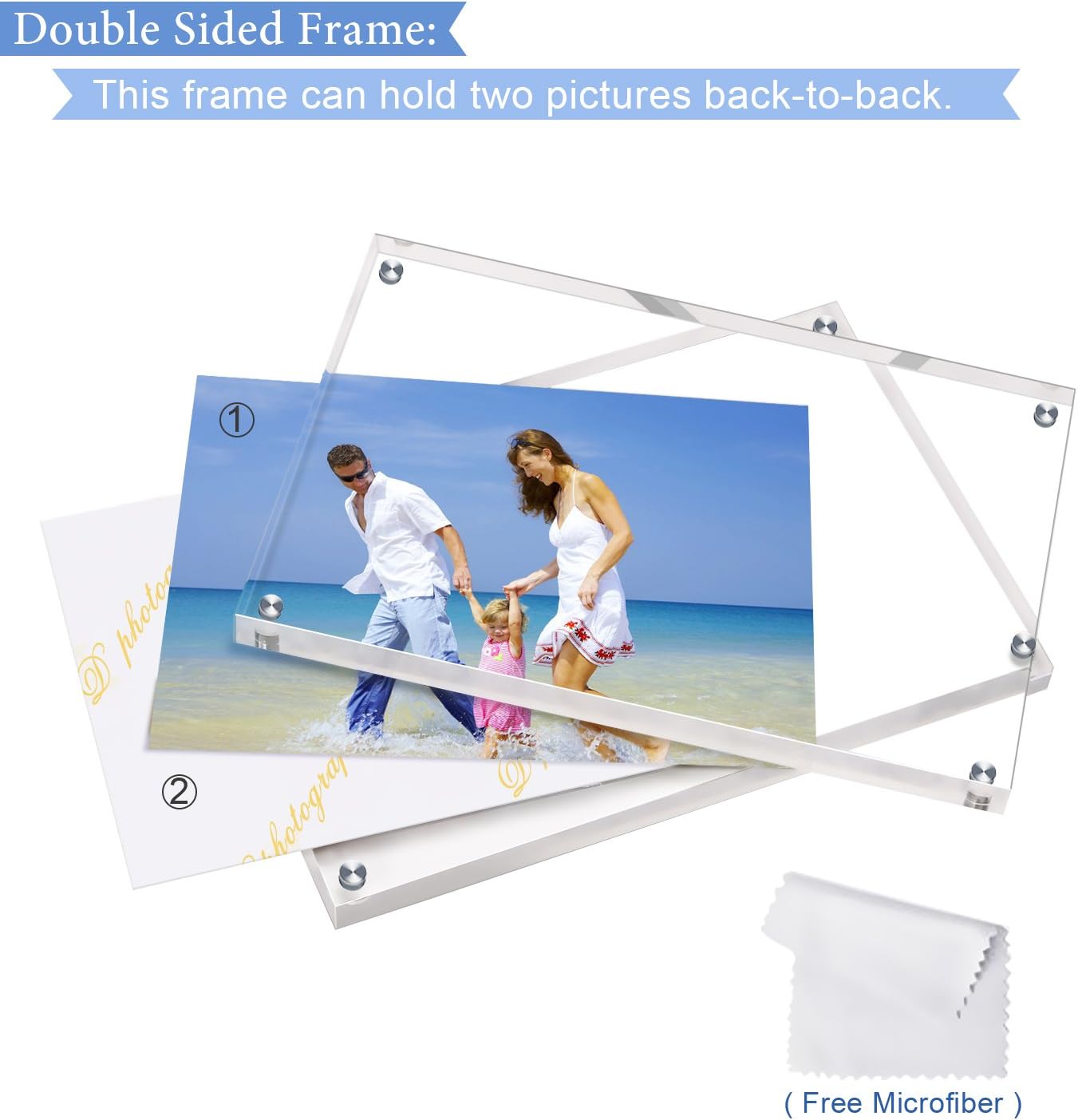 AMEITECH Acrylic Photo Frames,3.5x5'' Double Sided Magnetic Picture Frame, Desktop Frameless Postcard Display (5 Pack)