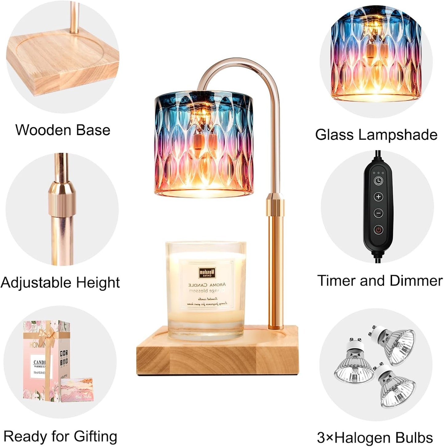 Candle Warmer Lamp with Timer & Dimmer, Candle Warmer Height Adjustable, Fits All Jar Scented Candles (Blue Purple)