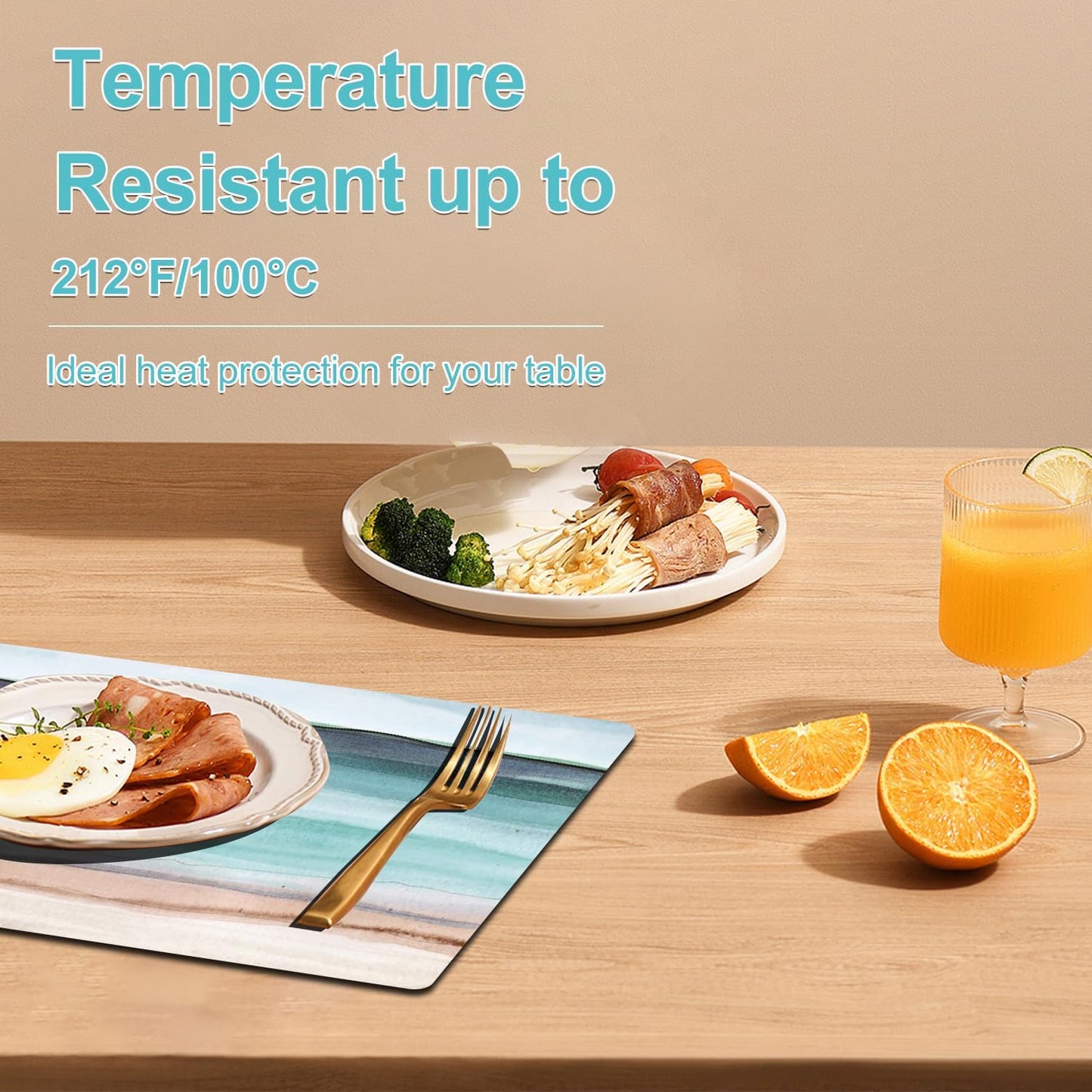 Coastal Placemats Set of 4 - Coastlin Faux Leather Anti Heat Placemats for Dinner Table, Non-Slip Waterproof Oil-Proof