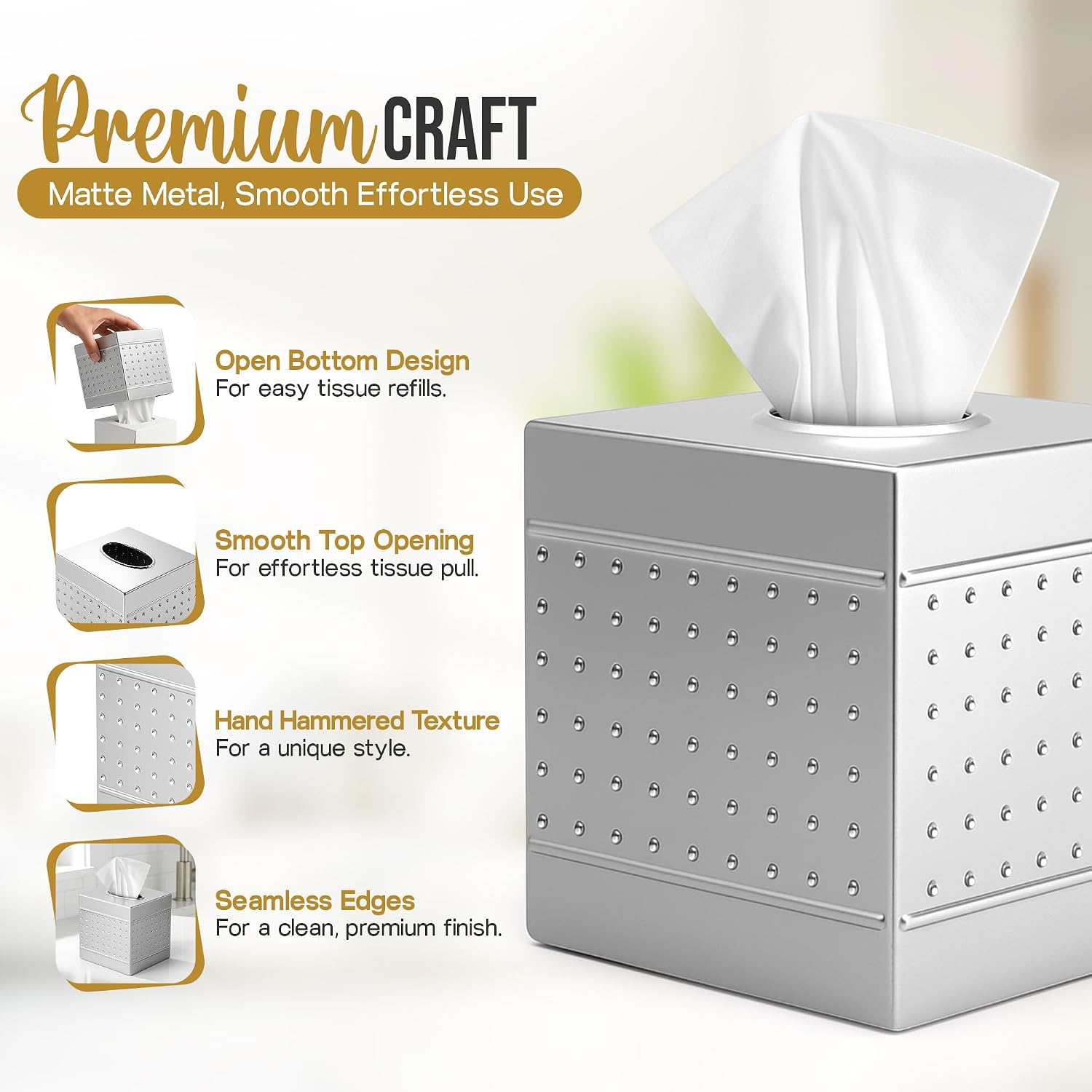 Modern Tissue Cover Box Adds / Pewter / 5 x 5 x 5.25