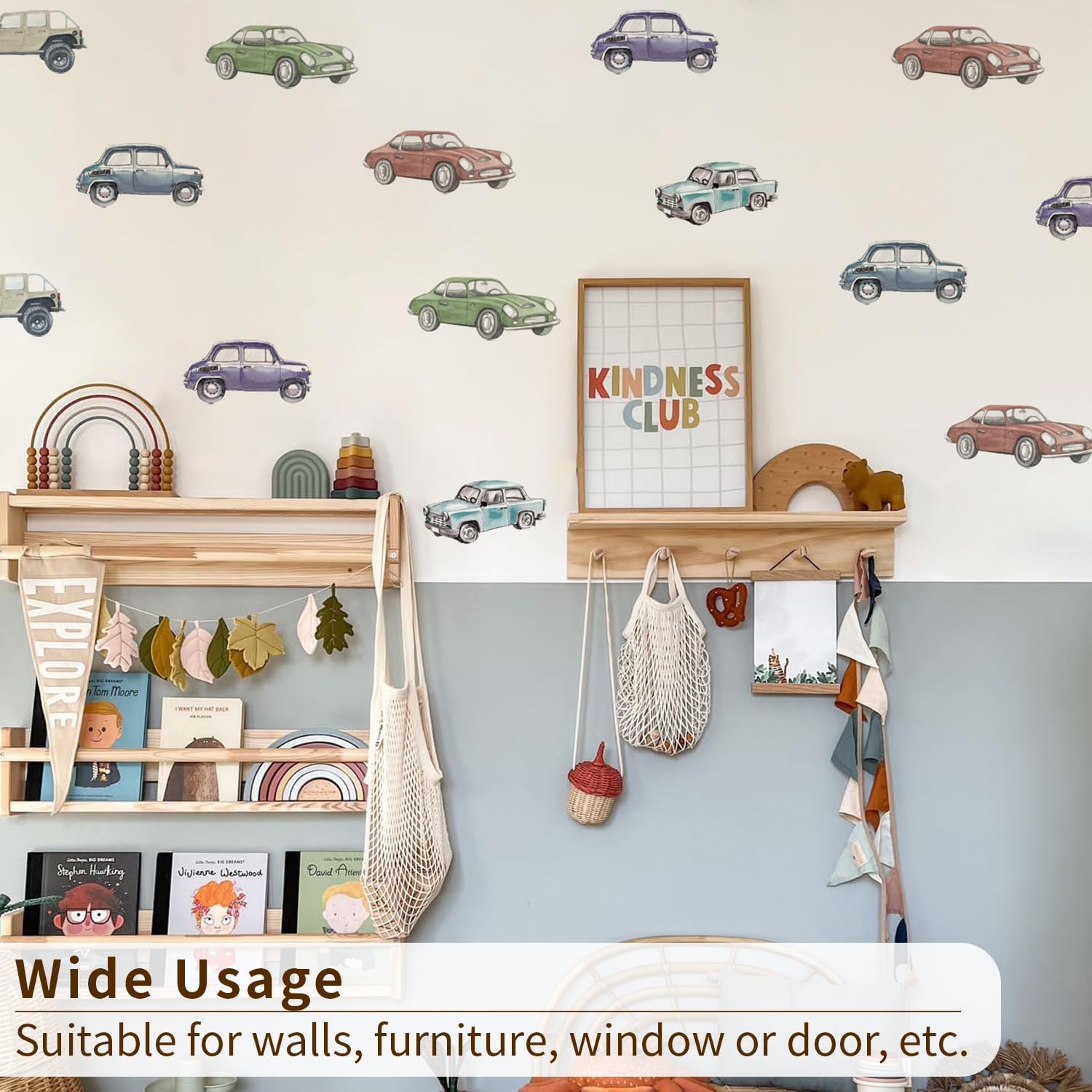 Boy Wall Decals Peel and Stick / Multicolor Cars / Set of 30