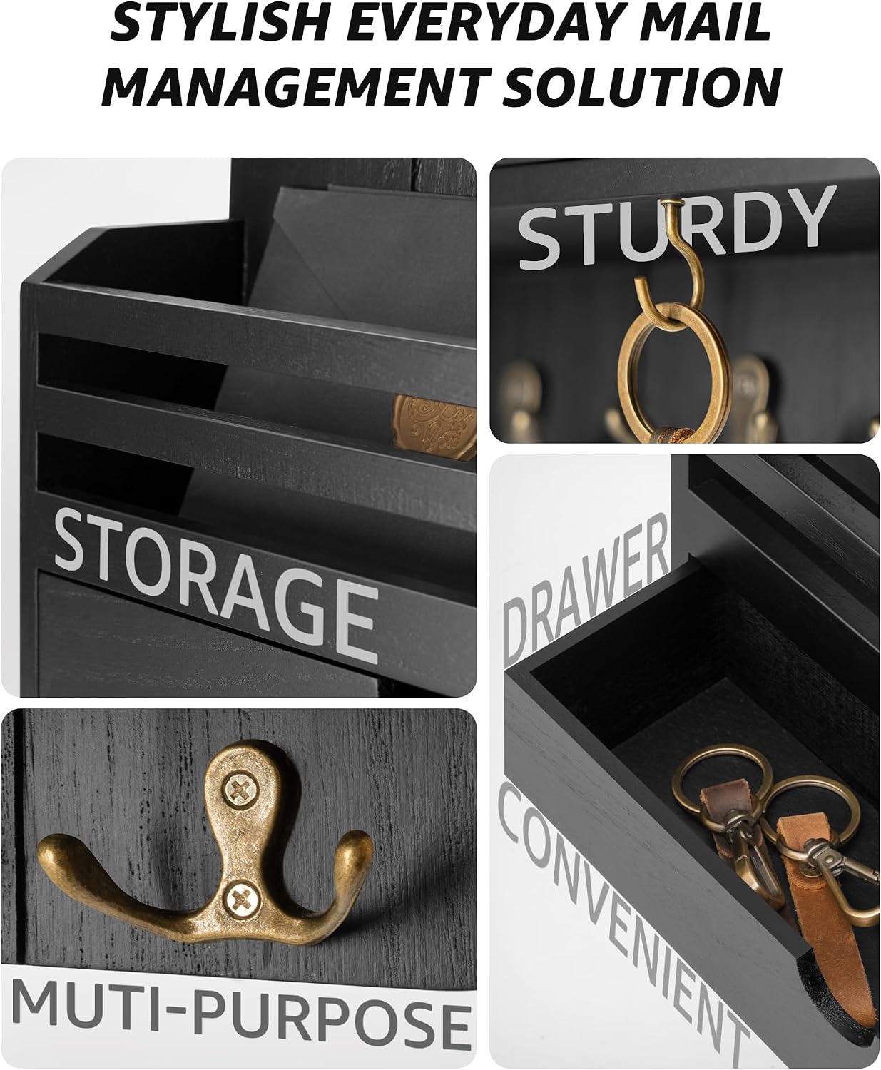 Wood Key Holder Wall Mount / Black