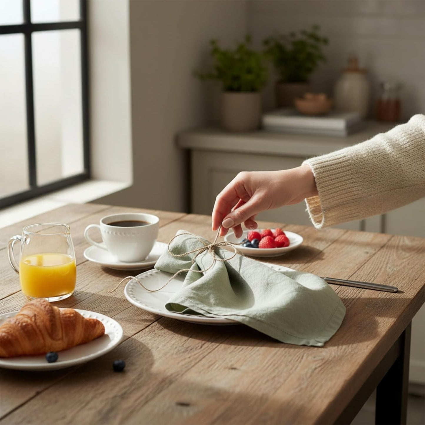 Hemstitched Linen Napkins – 20 Inch x 20 Inch – Stonewashed Pure Linen Cloth Dinner Napkins with Mitered Corners - 100%