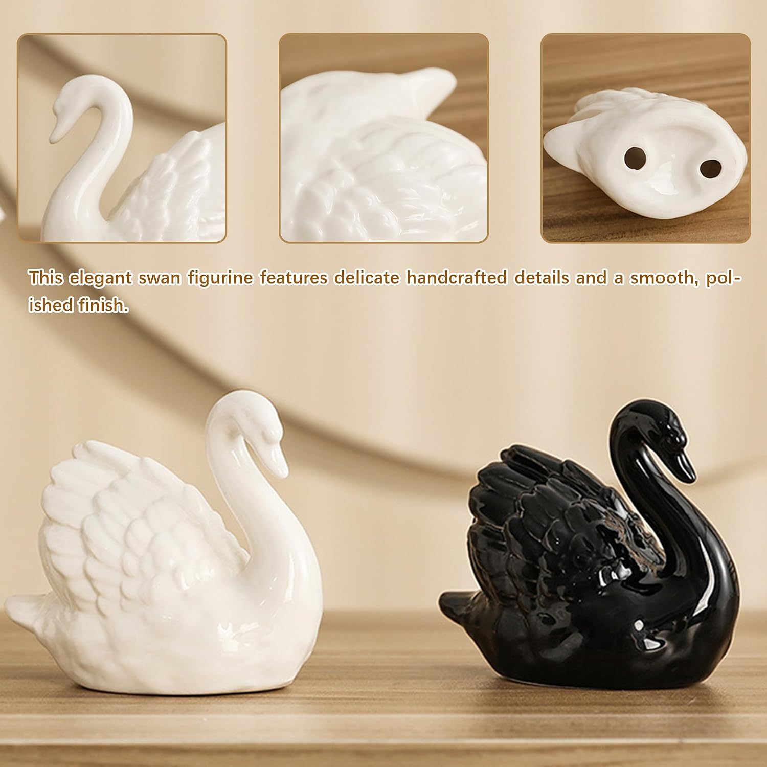 & White Ceramic Swan Figurine / Black