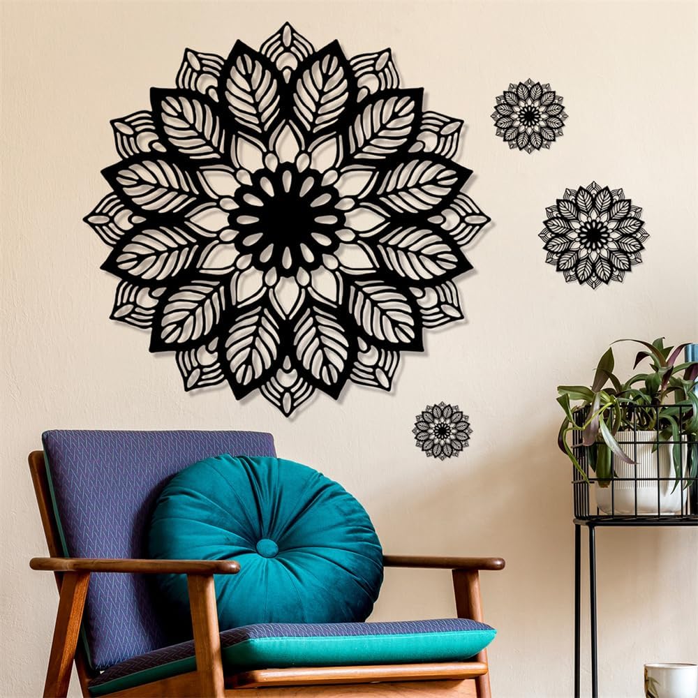 Large Mandala Wall Decals Flower Wall Stickers Removable Peel and Stick Bedroom Living Room / Black