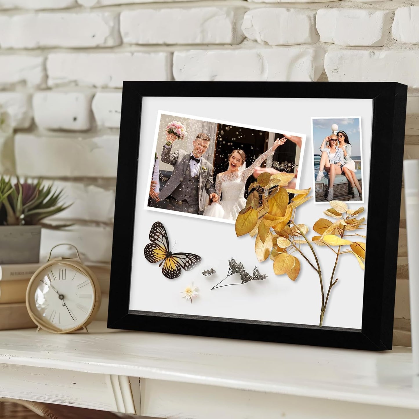 Muzilife 8x10 Shadow Box 3D Picture Frames, Wood & Glass, 3 Pack, Black | FSC-Certified MDF | With Stand | Tabletop or