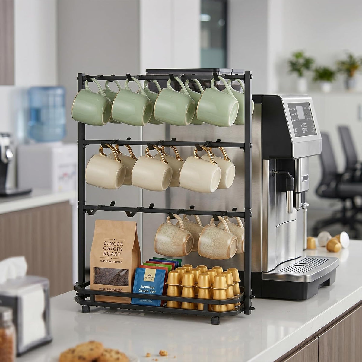 Coffee Mug Holder for Countertop, 22 Hooks Metal Coffee Cup Holder Rack | 3 Tier Mug Tree Holder Rack, Mug Tree Stand