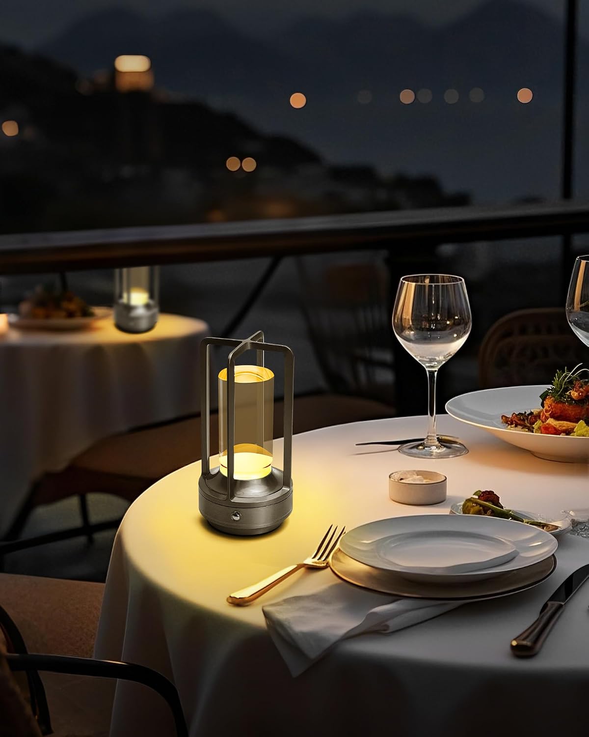 Set of 2 Cordless Table Lamps Rechargeable Desk Lamps Silver | Battery Operated Table Light with 3 Color Stepless