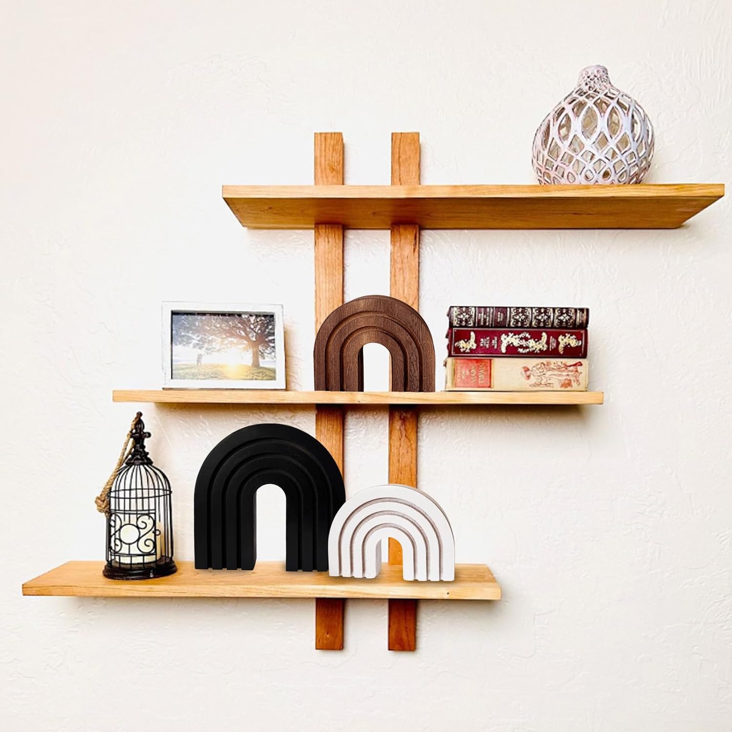 Wooden Arch Decor / Aged Black White Brown / Set of 3