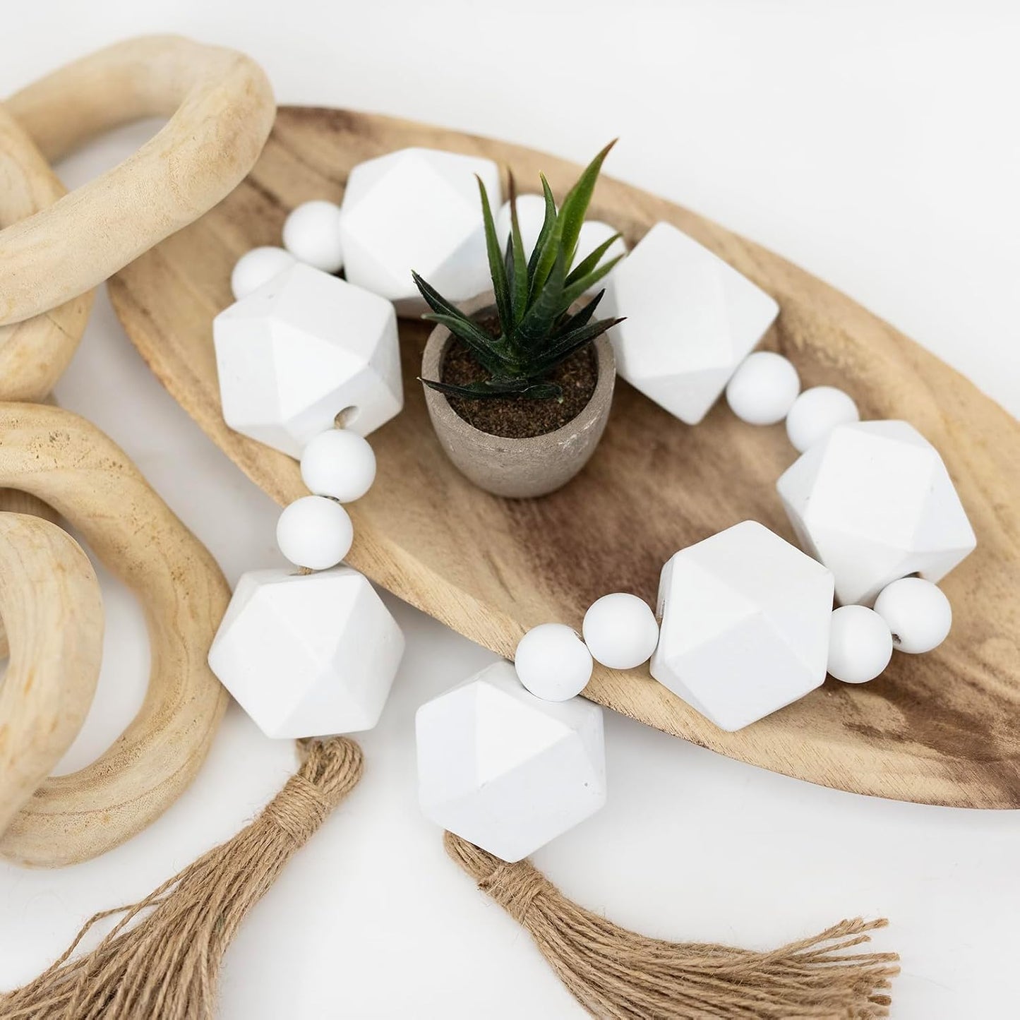 Wooden Beads Garland / 35 Inches / White