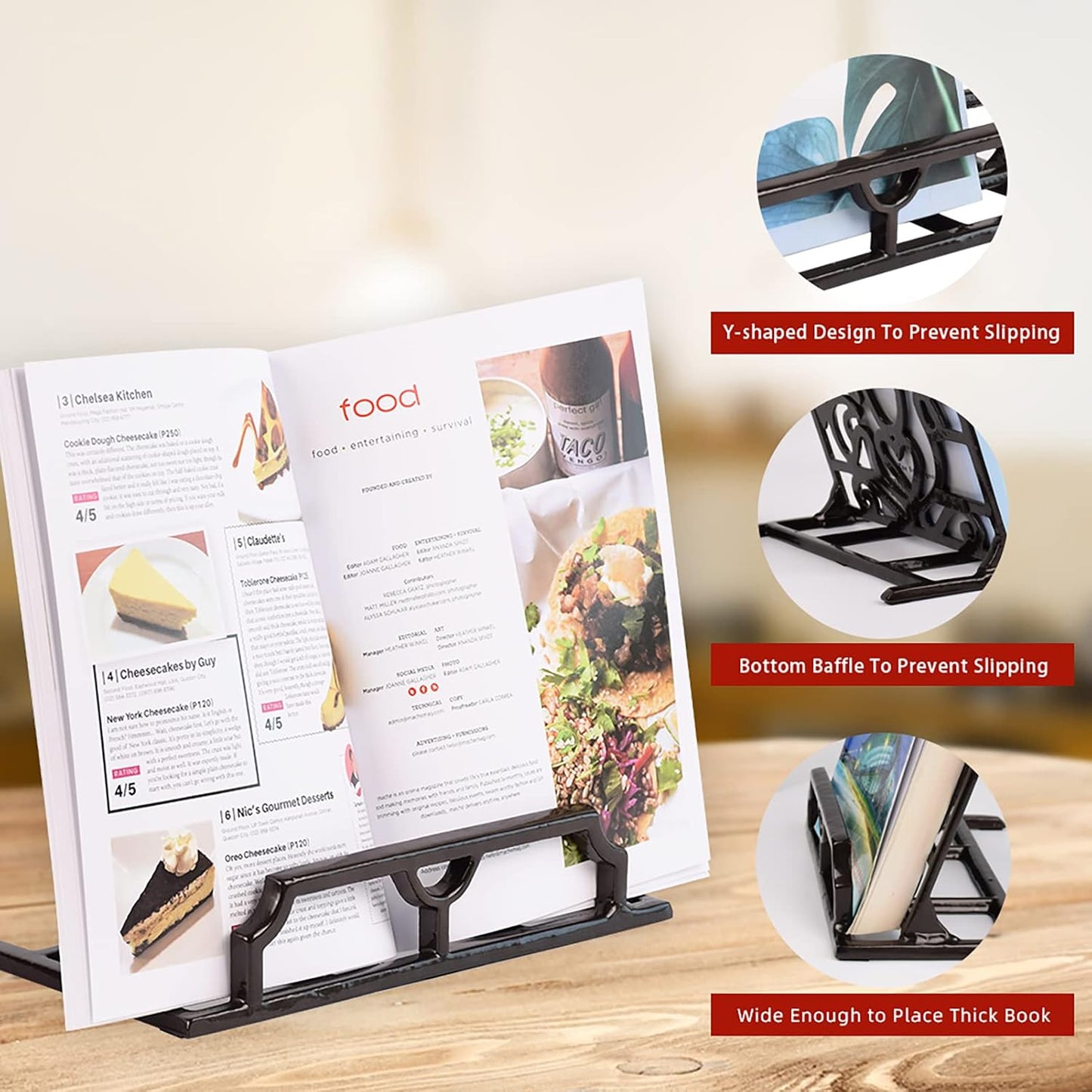 Cookbook Stand, Cast Iron Heavy-Duty Recipe Book Holder, Kitchen Vintage Recipe Book Holder, Reading Rest Holder for