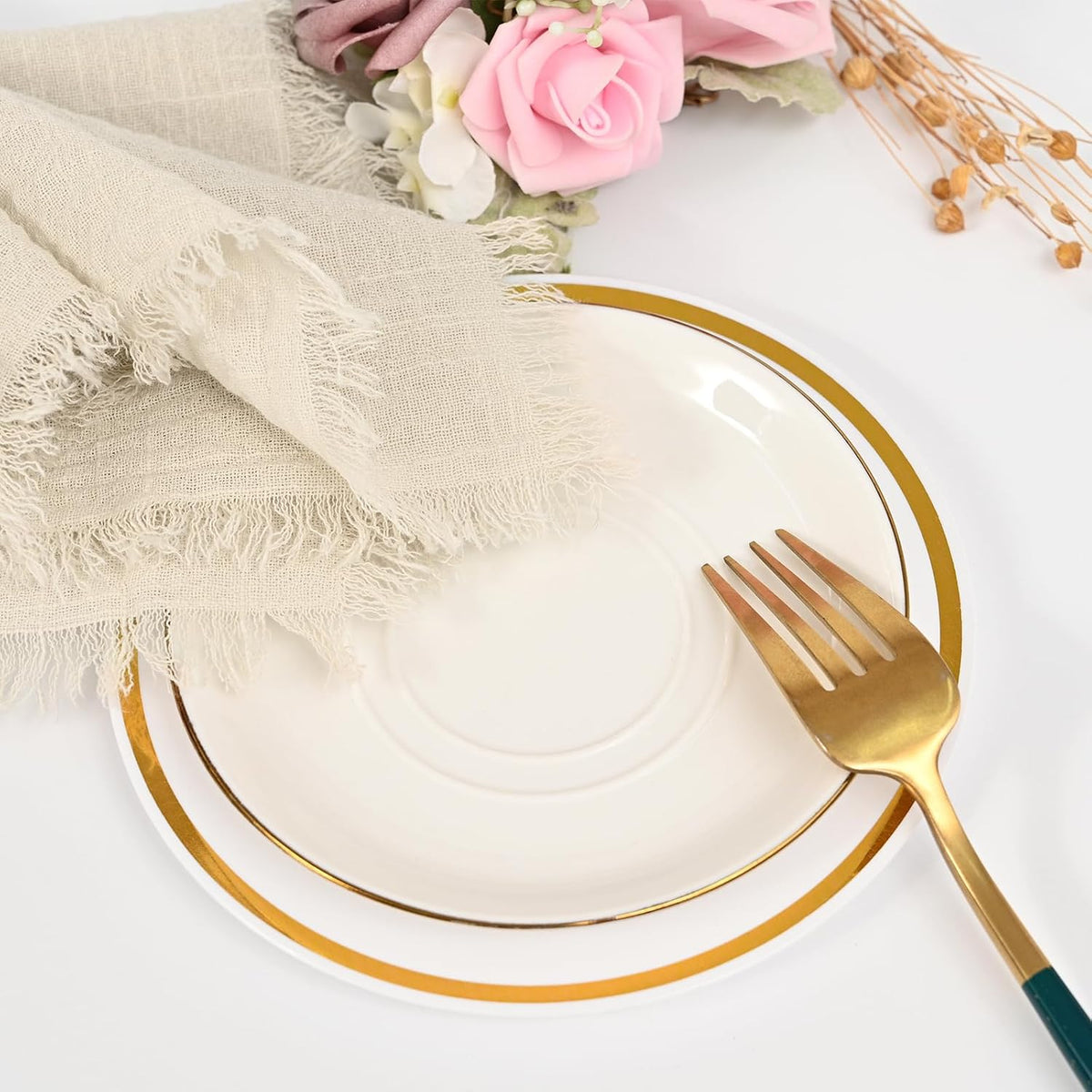 36 Pack Line Cloth Napkins, 12 x 12 Inch Cotton with Fringe Settings | Handmade washable reusable cotton dinner napkins
