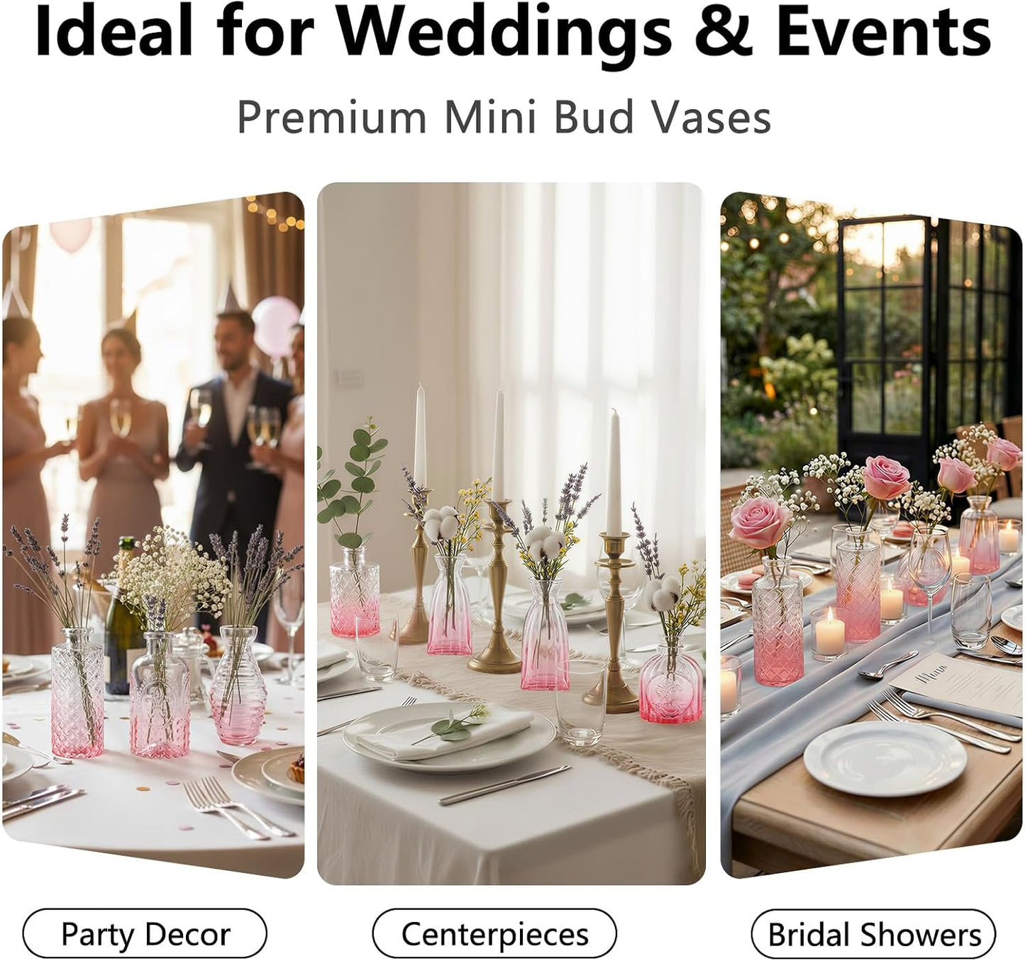 Glass Bud Vases Mini Flower Vase Small Vintage Vases for Centerpiece / Gradient Pink / Set of 12