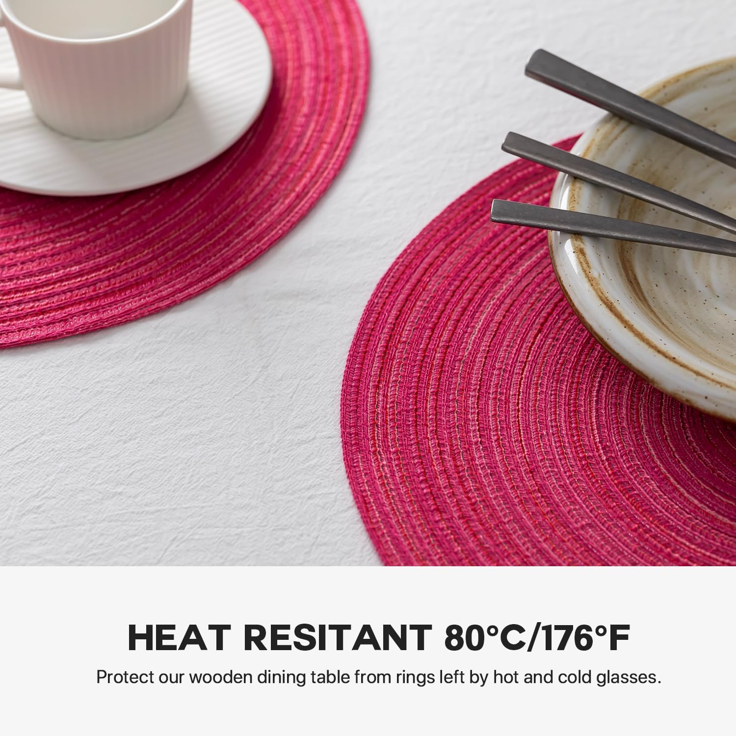 BARoyal Round Placemats Set of 12 Woven Placemats Washable Braided Table Mats for Dining Table Heat Resistant Non-Slip