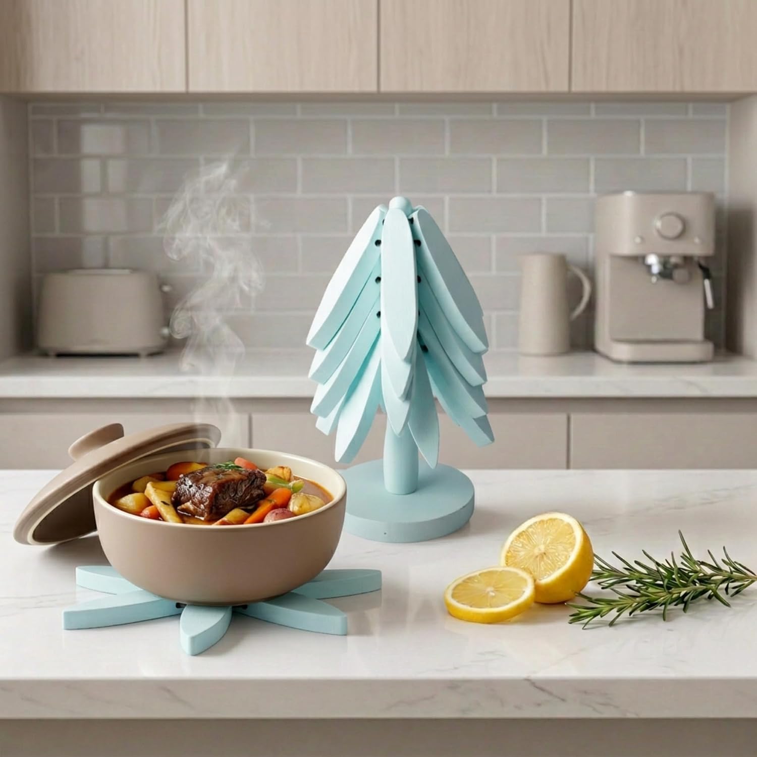 Tree Shaped Wooden Trivets for Hot Dishes, Pots & Pans - Hot Pads | Heat-resistant countertop protection, compact