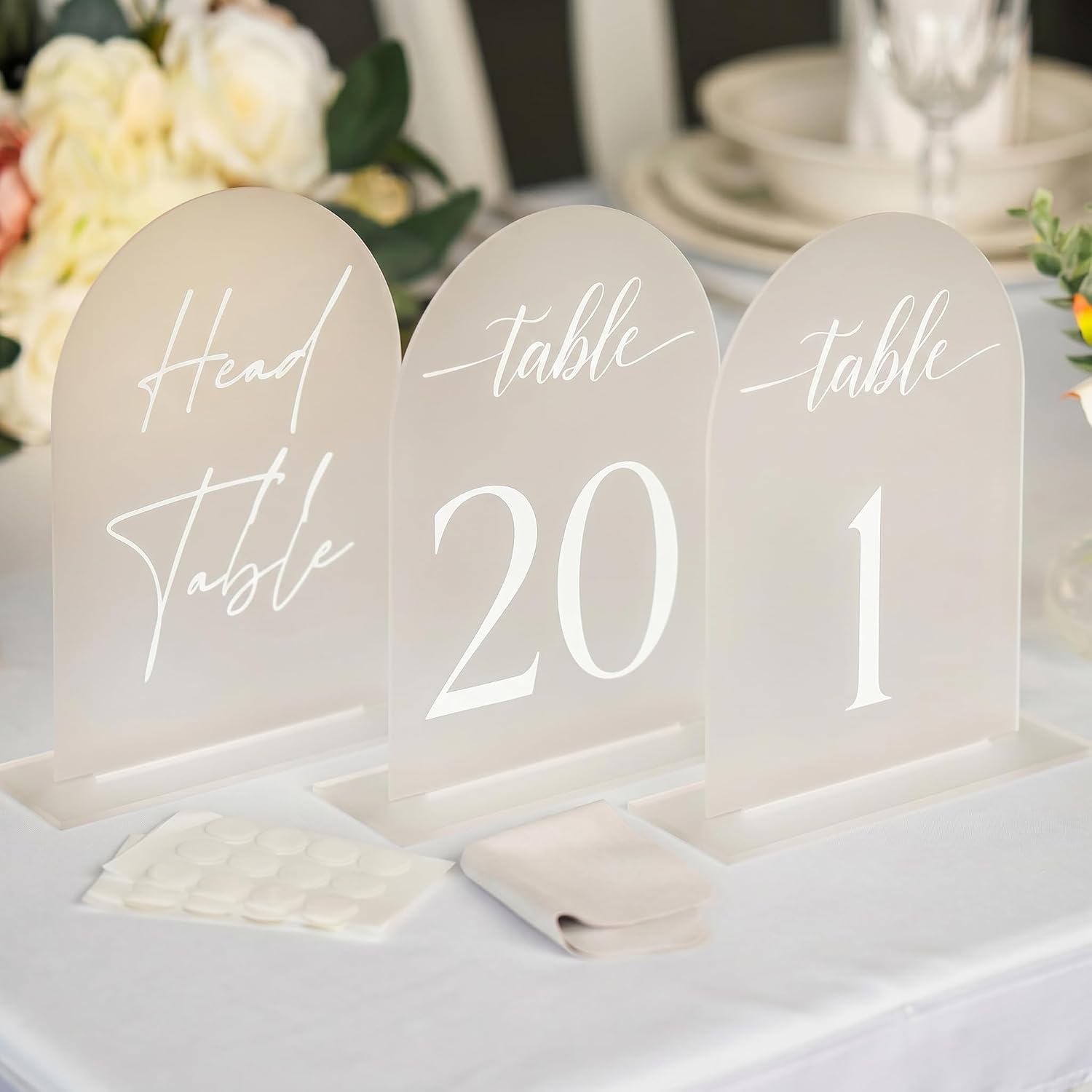Frosted Arch Acrylic Table Numbers for Wedding Reception -20 Pack 5" x 7" White Font Table Number Centerpiece Set with