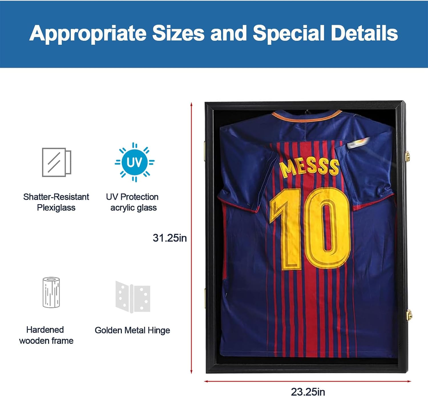 Lockable Football Jersey Frame Display Case with UV Protection | 24×32 soccer jersey shadow box frame,shirt frame