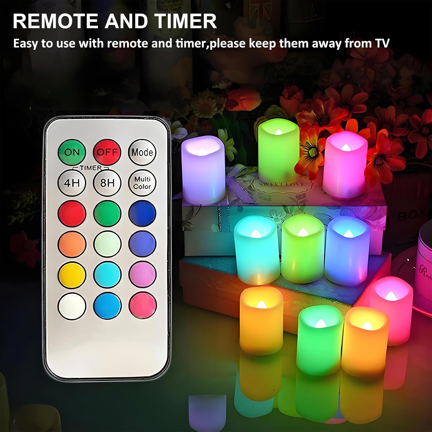 SWEETIME Colored Flameless Votive Candles with Timer-Color Changing Led Tea Light,Battery Operated RGB Votive