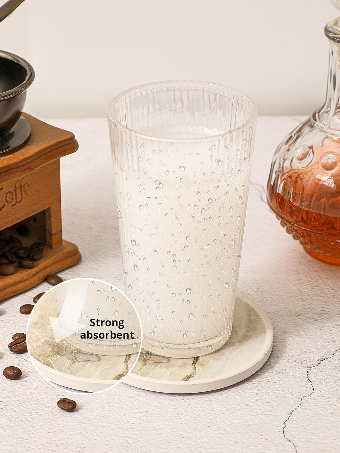 Coasters for Drinks Absorbent / Beige Marble with Lip