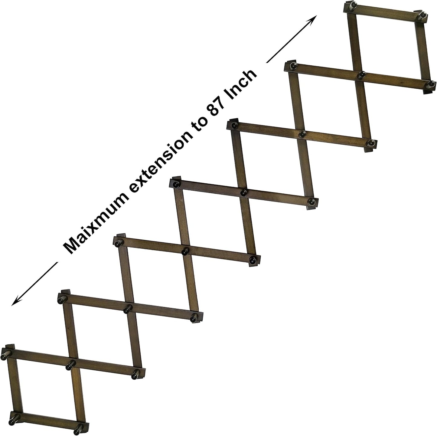 SKOLOO Accordion Wall Hanger with 22 Hooks, Modern Expandable Coat Rack Hat Rack for Wall, Solid Wooden, Dark Walnut