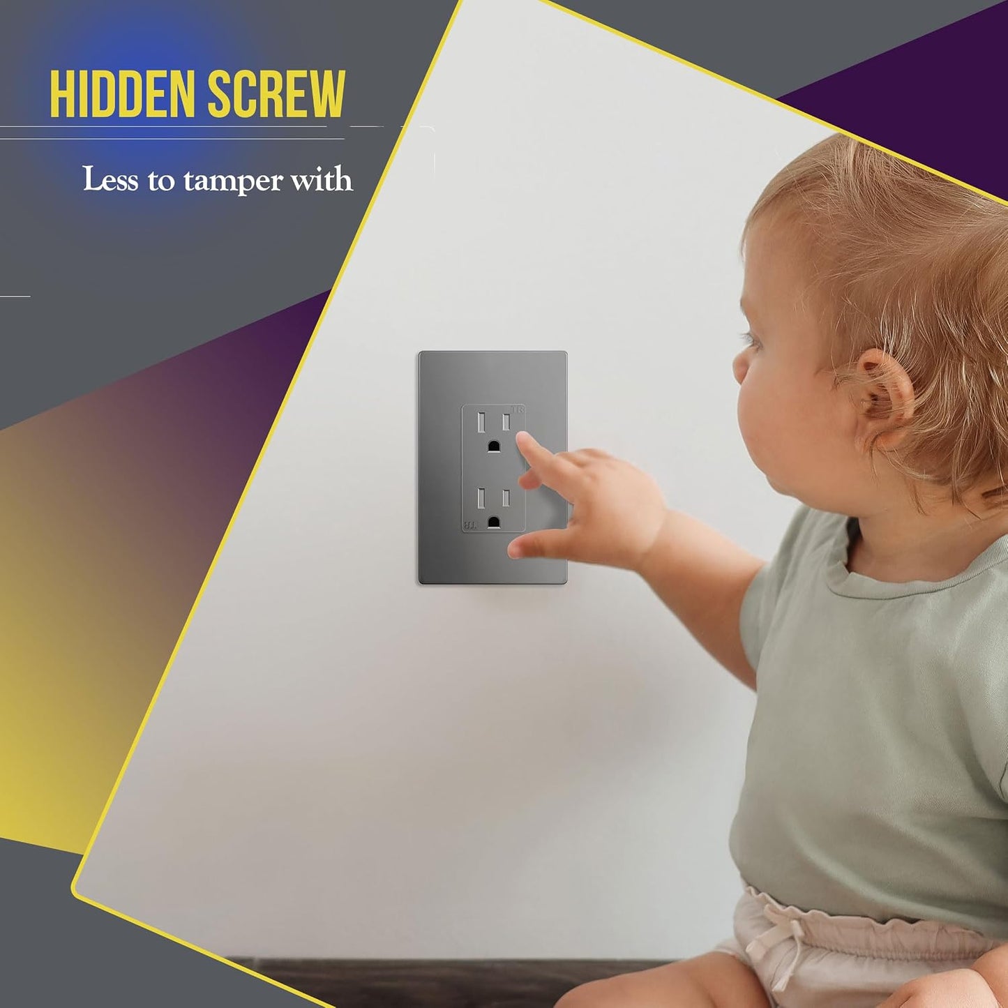 ENERLITES 1-Gang Gray Mid-Size Screwless Decorator Wall Plate, 10 Pack | Size 4.88" x 3.11", Plate cover Fits light