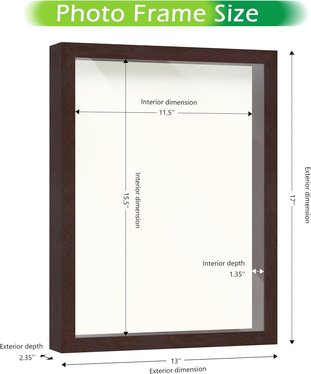 FrameWorks Mahogany Wooden Shadow Box Frame - 12' x 16', Display Case with Soft Felt Back, Tempered Glass, Elegant