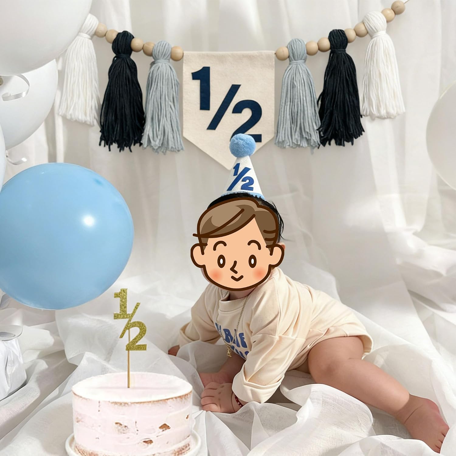 Cone Hat & Cake Topper Wood Bead Tassel / Rayal Blue 1/2