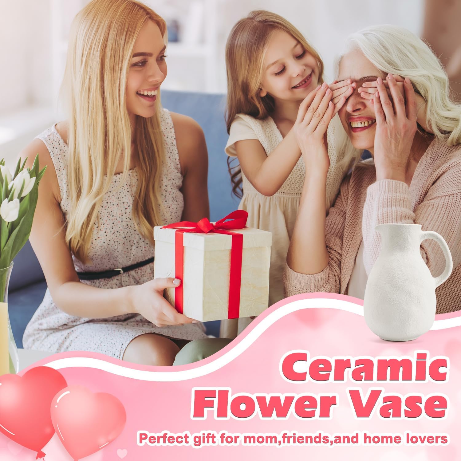 Ceramic Flower Vase Farmhouse Vase / White / 8 Inch