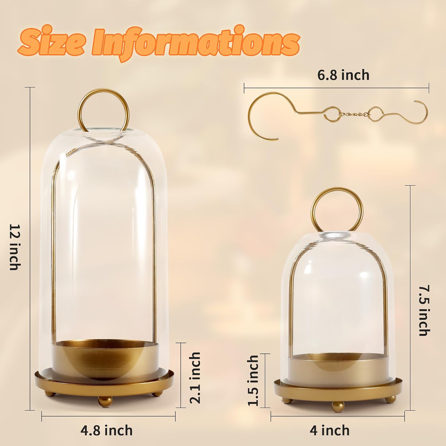 Hurricane Glass Candle Holders, Large & Medium Brass Lanterns Hurricane Candlestick Holder for Pillar Candles Vintage