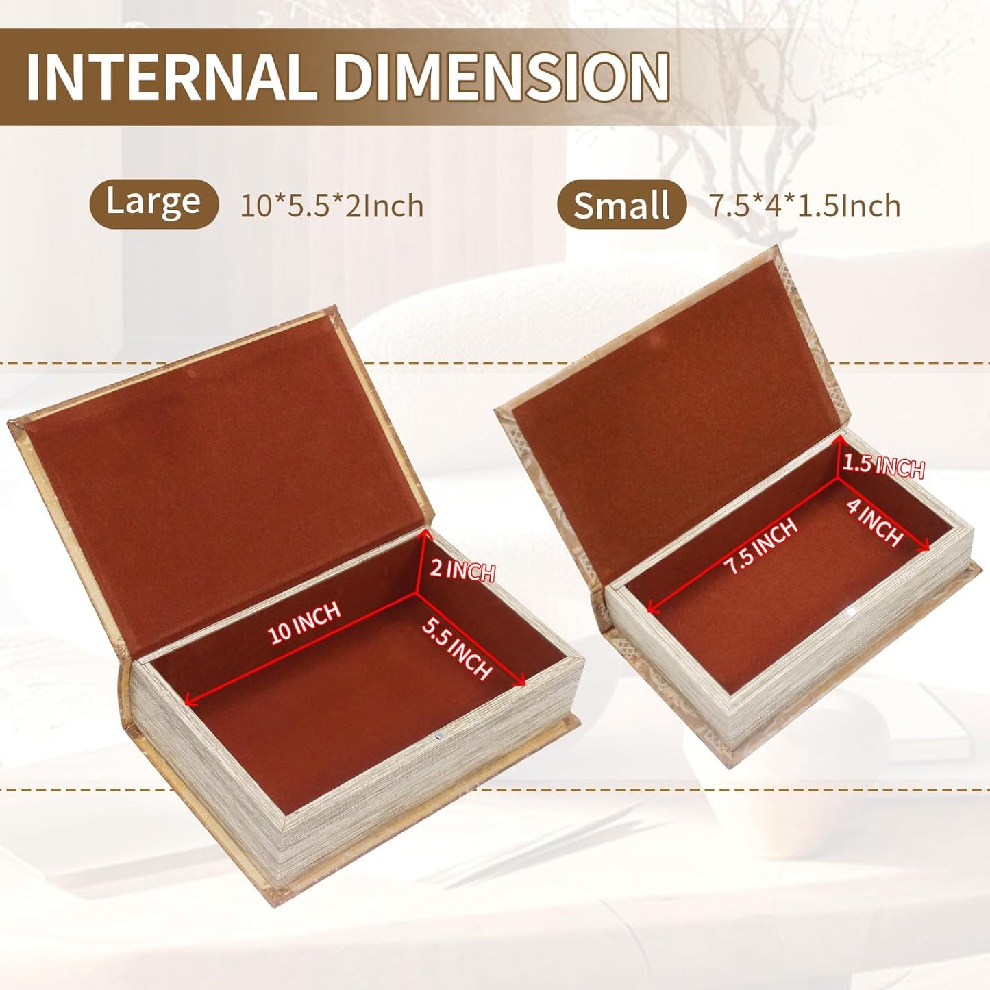 Magnetic Lock Faux Wooden Storage Book Box / Vintage Pattern / Set of 2