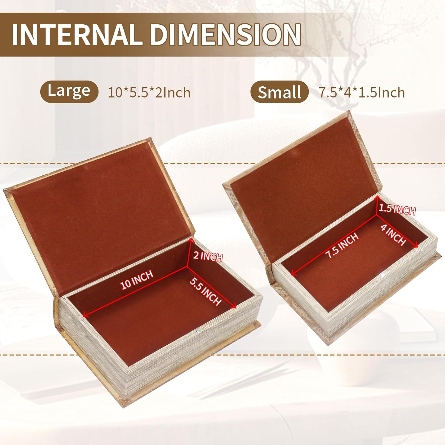 Magnetic Lock Faux Wooden Storage Book Box / Vintage Pattern / Set of 2