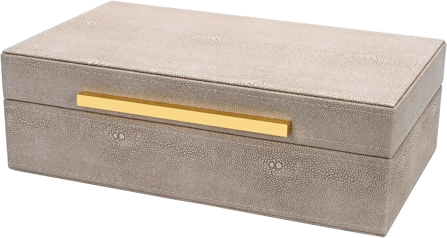 Ivory Shagreen box Faux Leather Decorative Boxes / Small-11 In / Ivory-mwzi