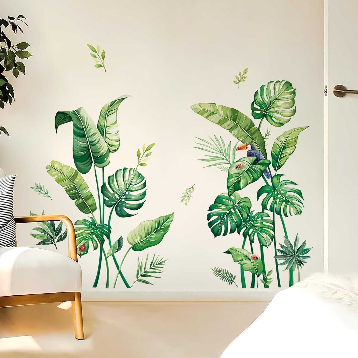 Tropical Palm Leaves Wall Stickers Large Monstera Leaf Wall Decals Green Plants / Green-palm Leaves