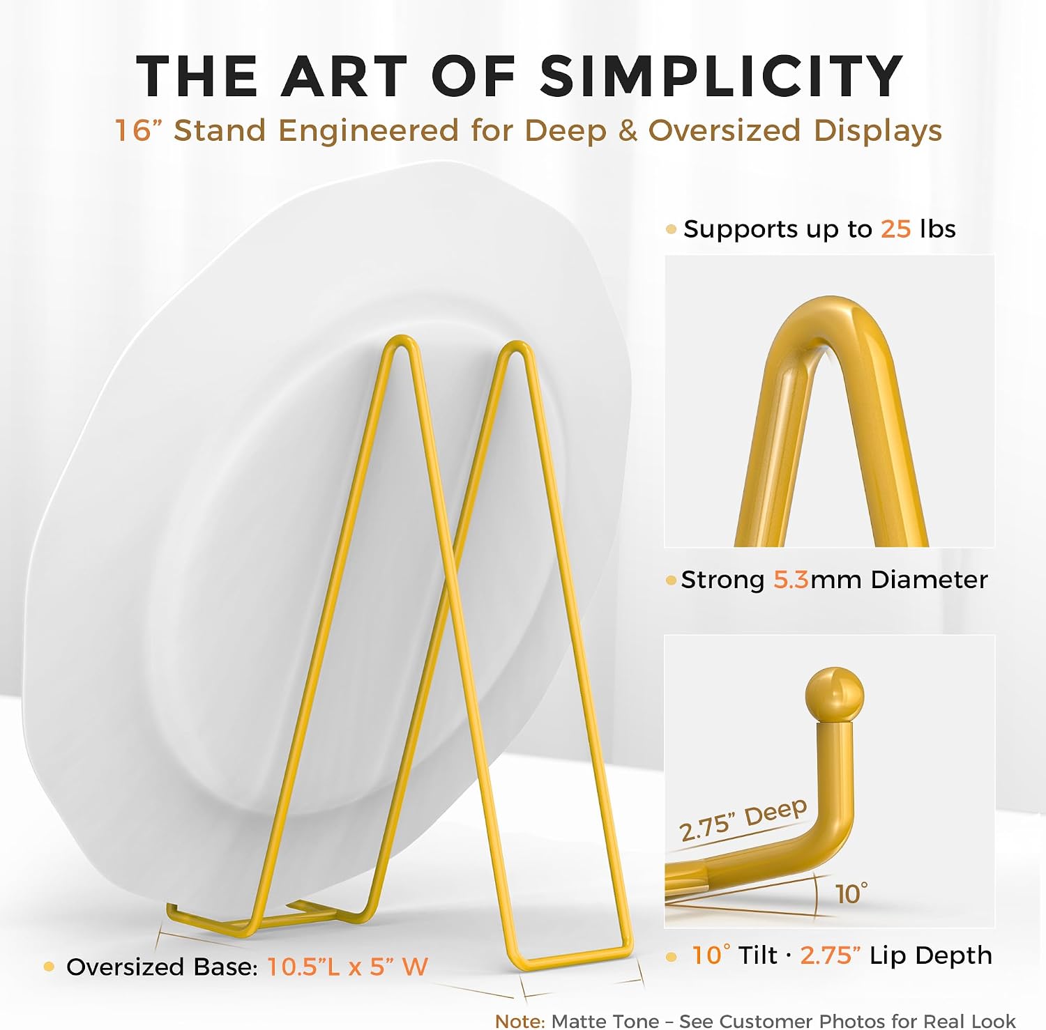 TR-LIFE 16 Inch Gold Metal Plate Stand (2 Pack) - Heavy Duty Display Stand for Extra-Large Plates, Frames, Platters and