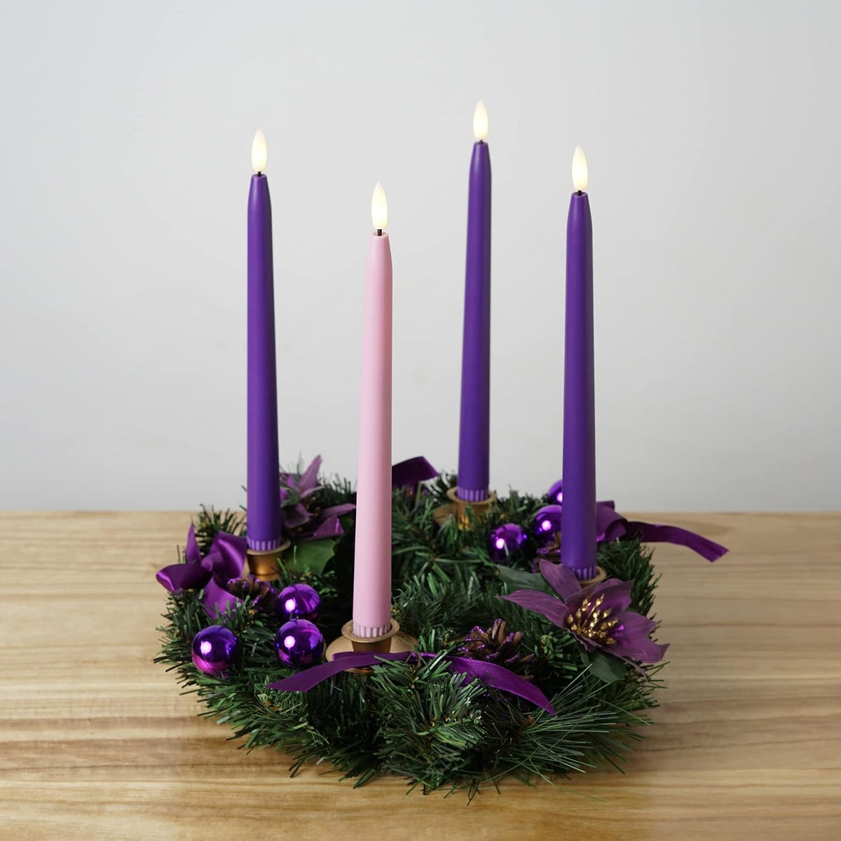 Stmarry Flameless Advent Candles, Set of 4 - Flickering LED Flame, 11 Inch Taper Candlesticks, Remote Controlled