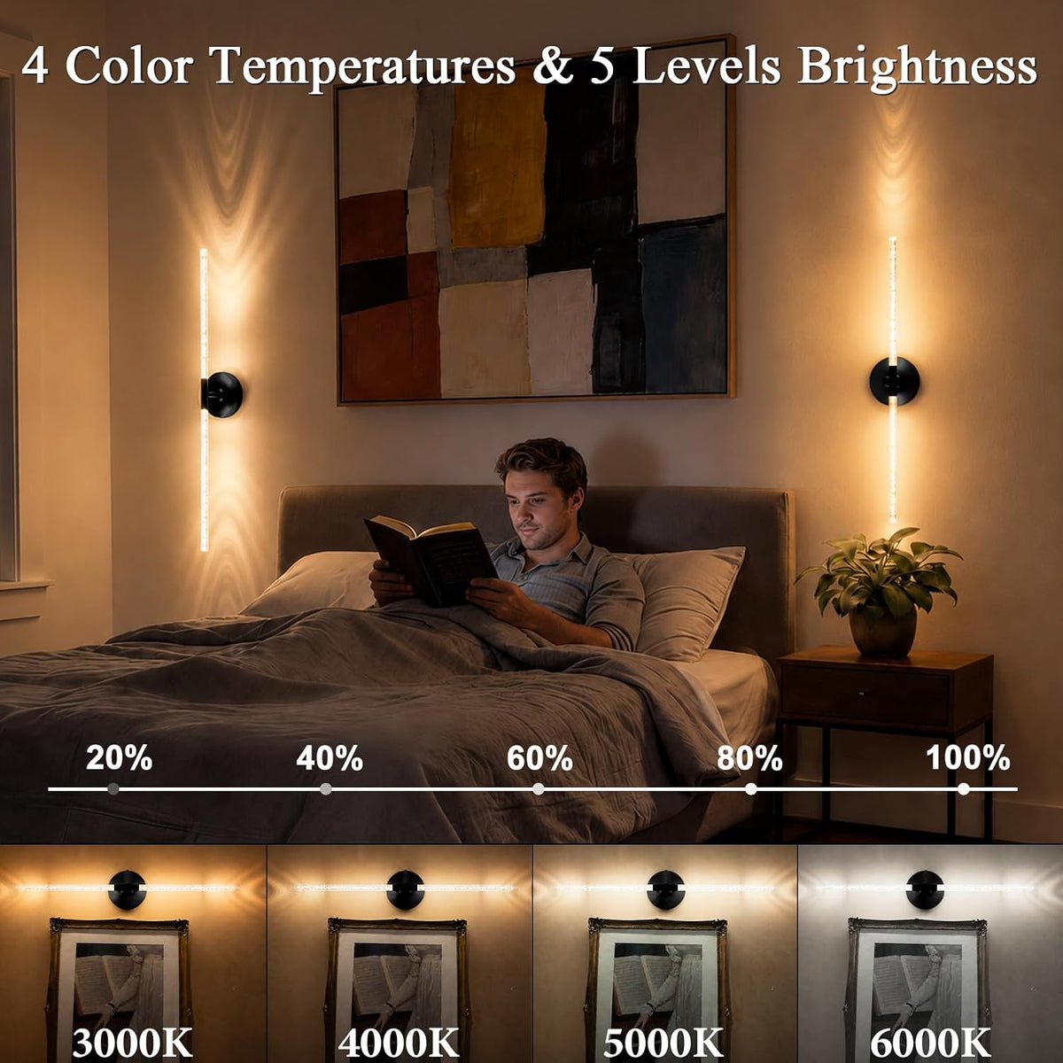 10000mAh Battery Operated Wall Sconce Lights Set of 2(Black,Bubble Crystal) | Rechargeable Wireless Wall Lights, Touch