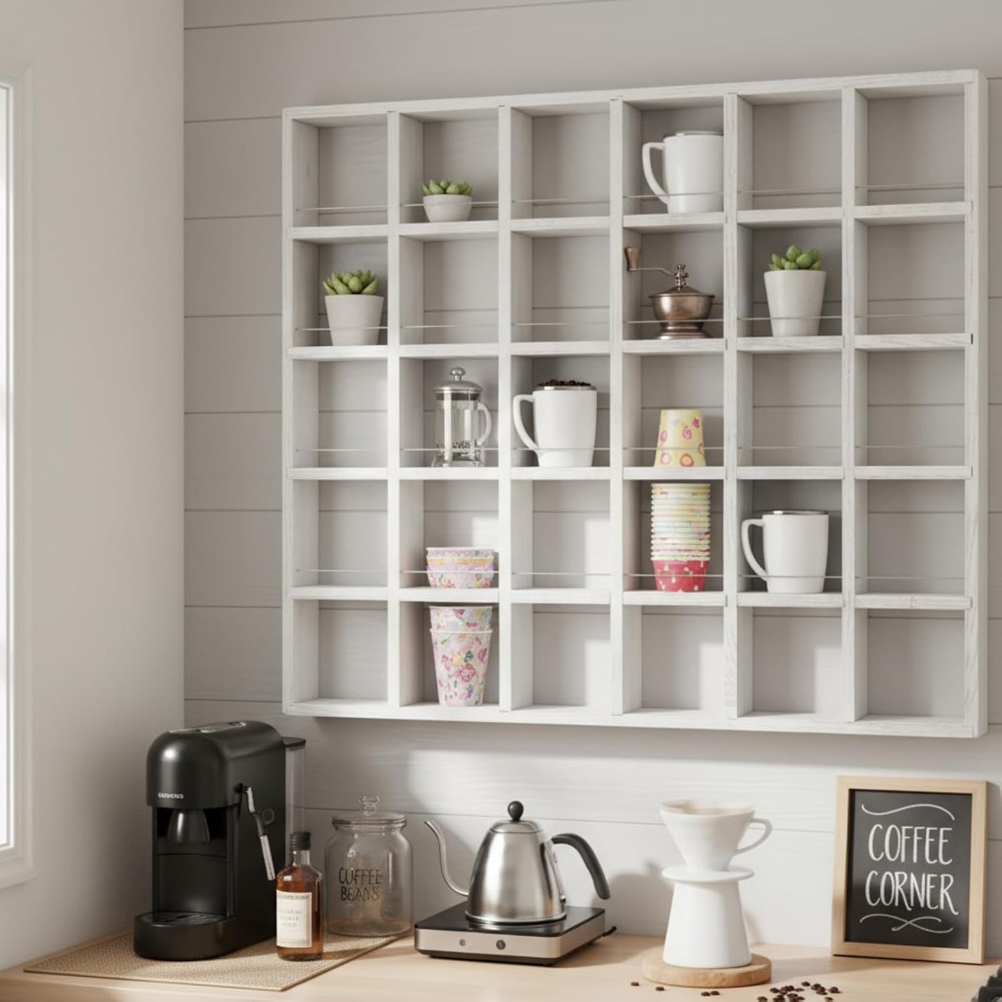 Oversize Coffee Mug Display Rack Wooden Shelves Rustic Shot Glass Display Case Travel Mug Shelf Wall Mounted Rack