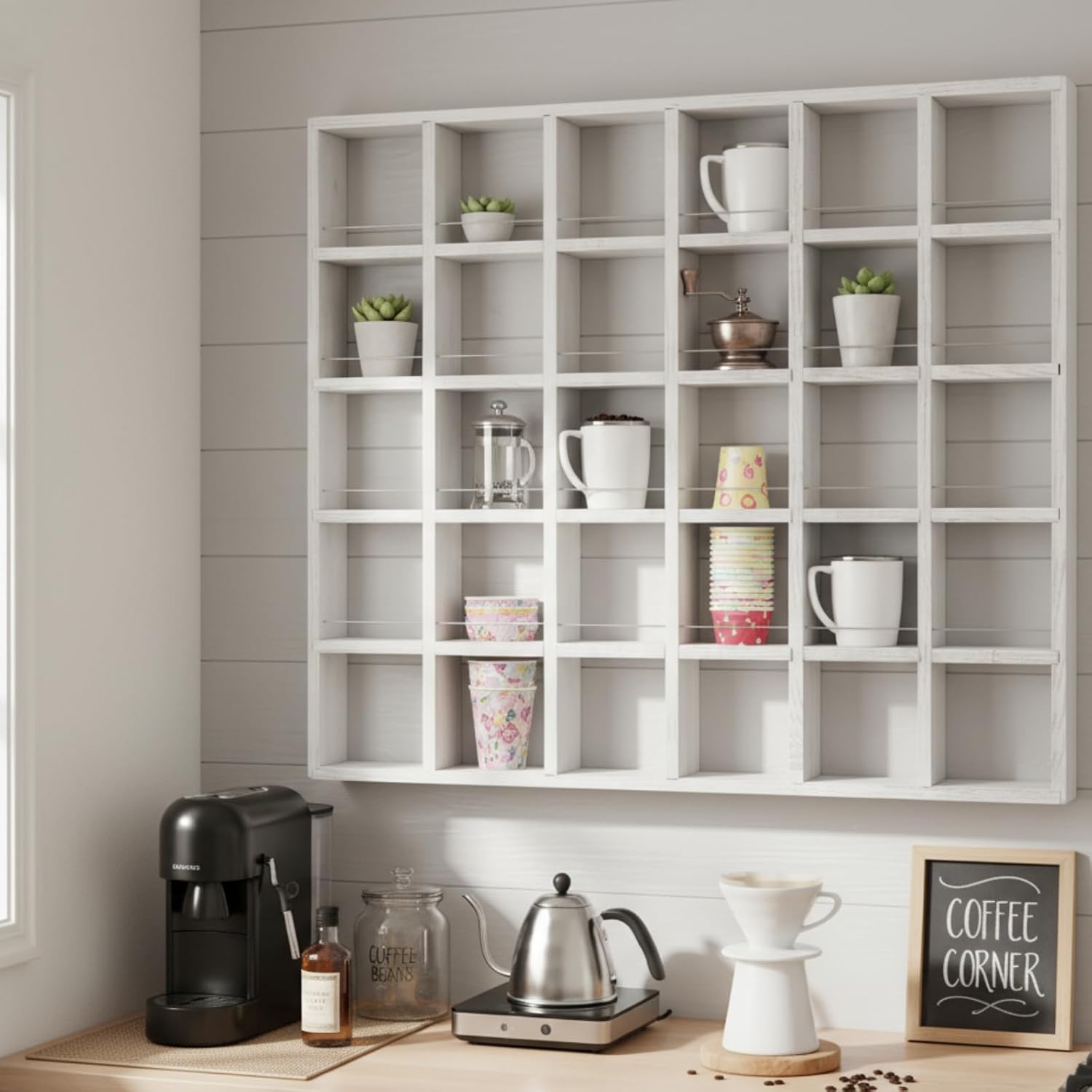 Oversize Coffee Mug Display Rack Wooden Shelves Rustic Shot Glass Display Case Travel Mug Shelf Wall Mounted Rack