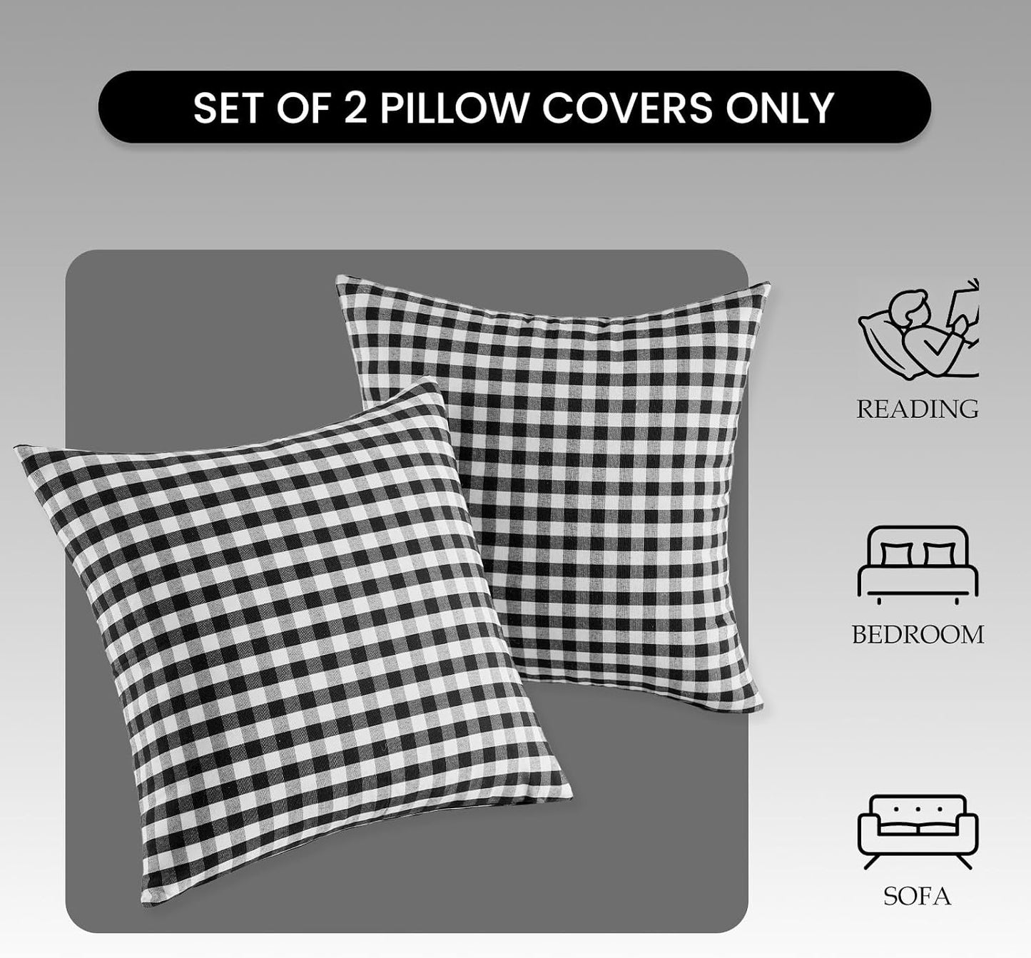 Black Plaid Throw Pillow Covers Black and White Gingham Pillow / Black Gingham / 18 x 18 / Set of 2