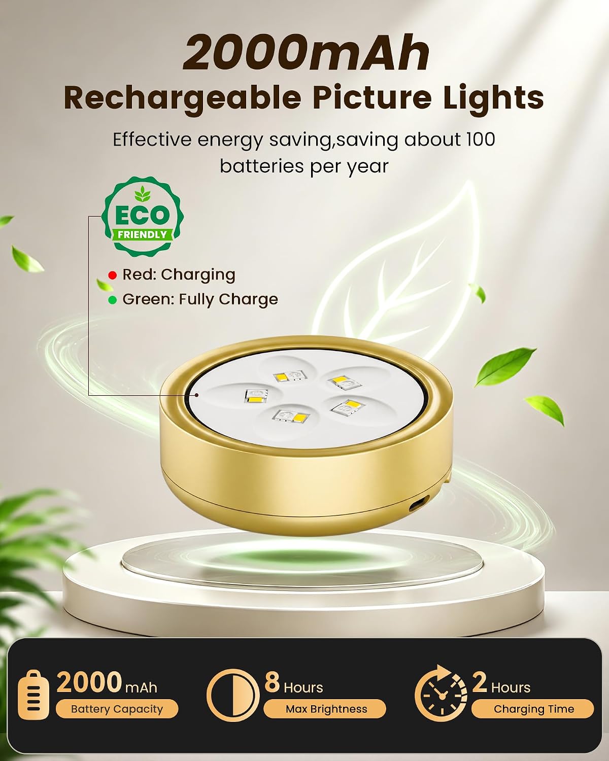 3 Pack Picture Lights for Wall,Wireless 2000mAh Rechargeable Magnetic LED Puck Lights with Remote,3 Color Temps and 12