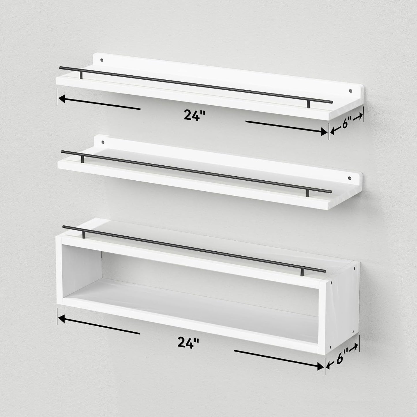 Floating Shelves for Wall 24 inch with Cube Shelf, Wall Shelves with Metal Rail for Bathroom Decor, Bathroom Organizers