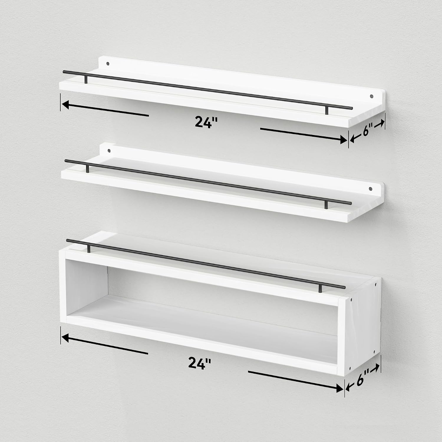 Floating Shelves for Wall 24 inch with Cube Shelf, Wall Shelves with Metal Rail for Bathroom Decor, Bathroom Organizers